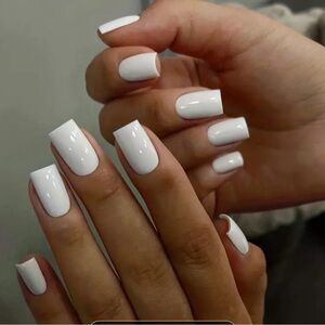 24pcs Glossy Medium Square Pure White Solid Color Press On Nails